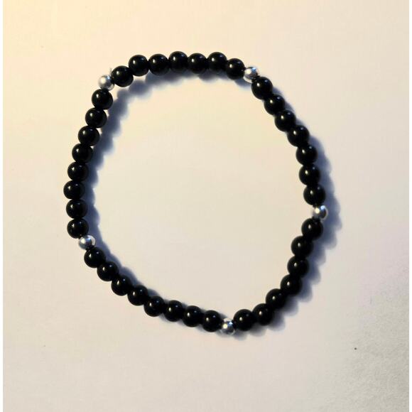 Two Stretchy Black Bracelets with Silver Toned Spacers - Picture 8 of 11